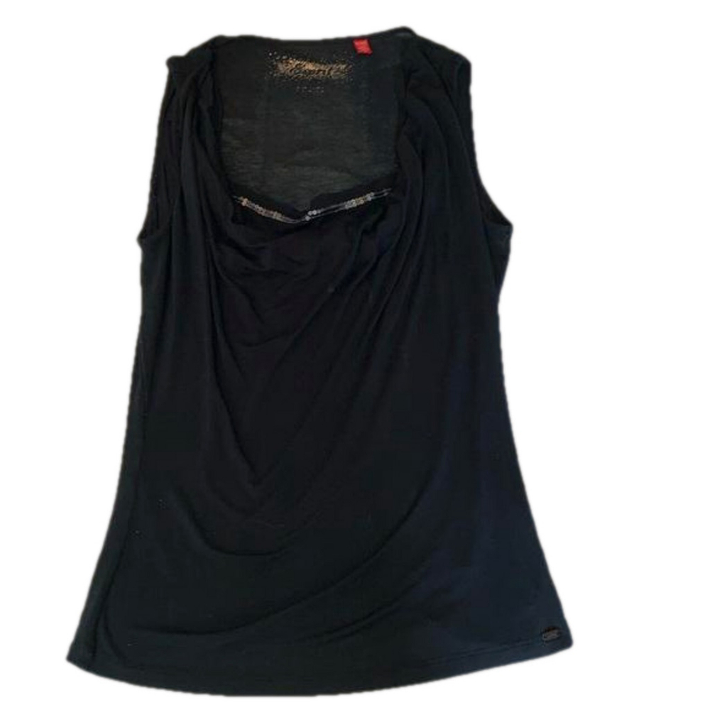 Esprit black tank top with built in faux layer look and sequin strip